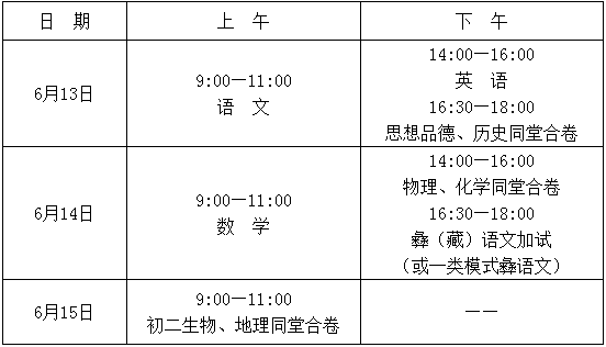 2020年涼山州中考時間是多久，會改變嗎？